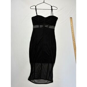 Lux LA Bodycon Midi Dress Whimsigoth Cut Out Mesh Y2K Party Medium Black Club